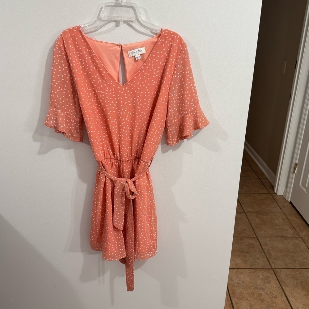 NWOT She & Sky Pink Polka Dot Short Sleeve Romper Size Large